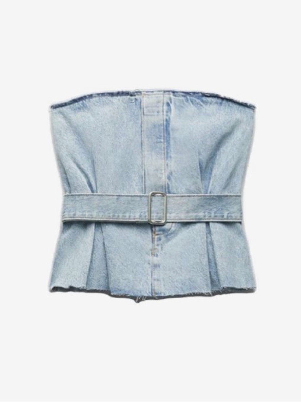 Pull&Bear Light Blue Denim Strapless Corset Top with Belt